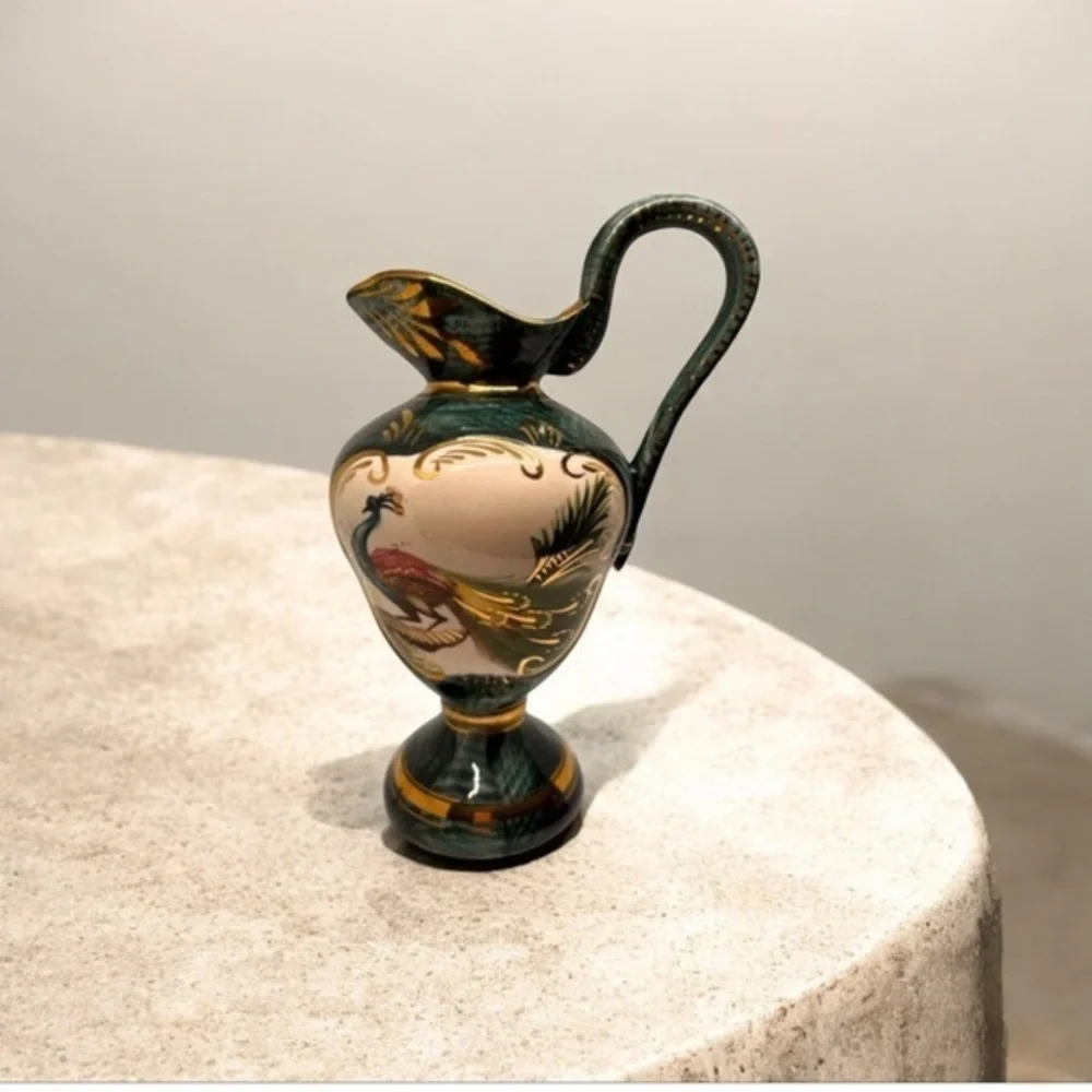 BEQUET QUAREGNON Vintage bird of paradise hand painted pitcher vase